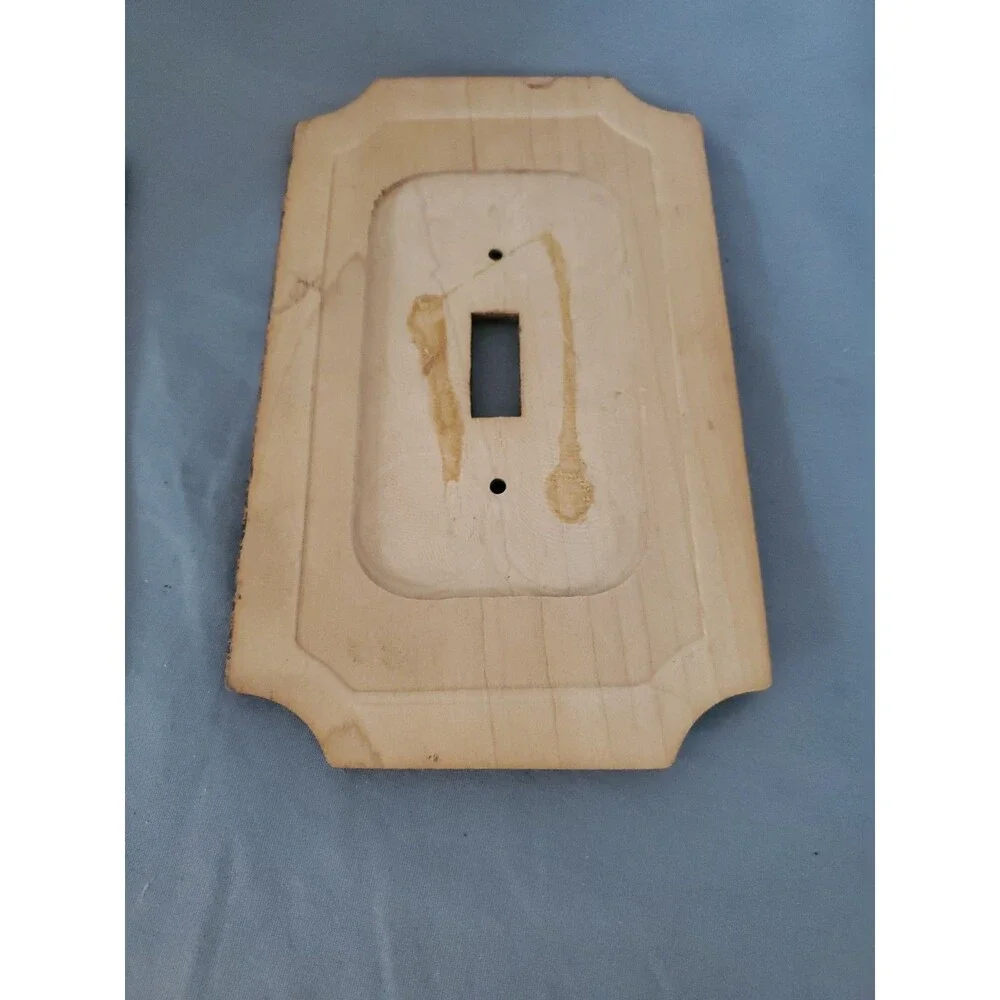 2 Vintage 1977 MCM Wood Eagle Pine Trees Forest Single-Light Switch Plate LN
